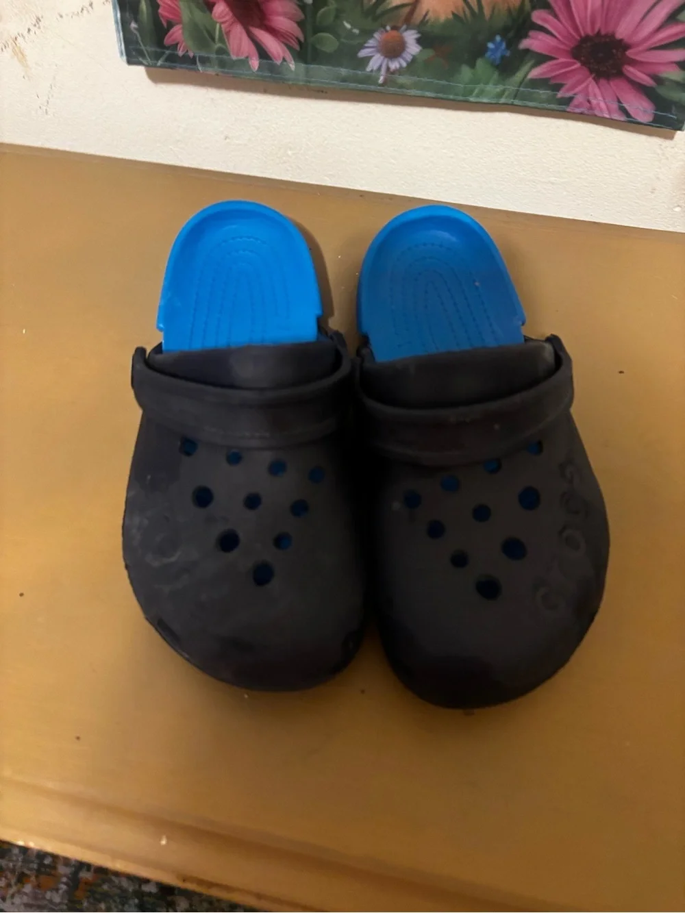 CROCS Kids Black and Blue Slip-On Clogs with Strap